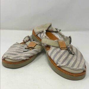 Satorisan Striped Canvas & Leather Slip-On Covered Toe Sandals Size 10.5